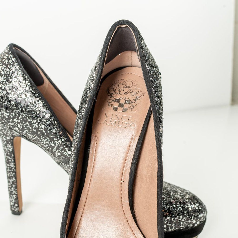 Vince Camuto Silver Glitter Accents Platform Heels Size 8B/38 - Picture 6 of 9